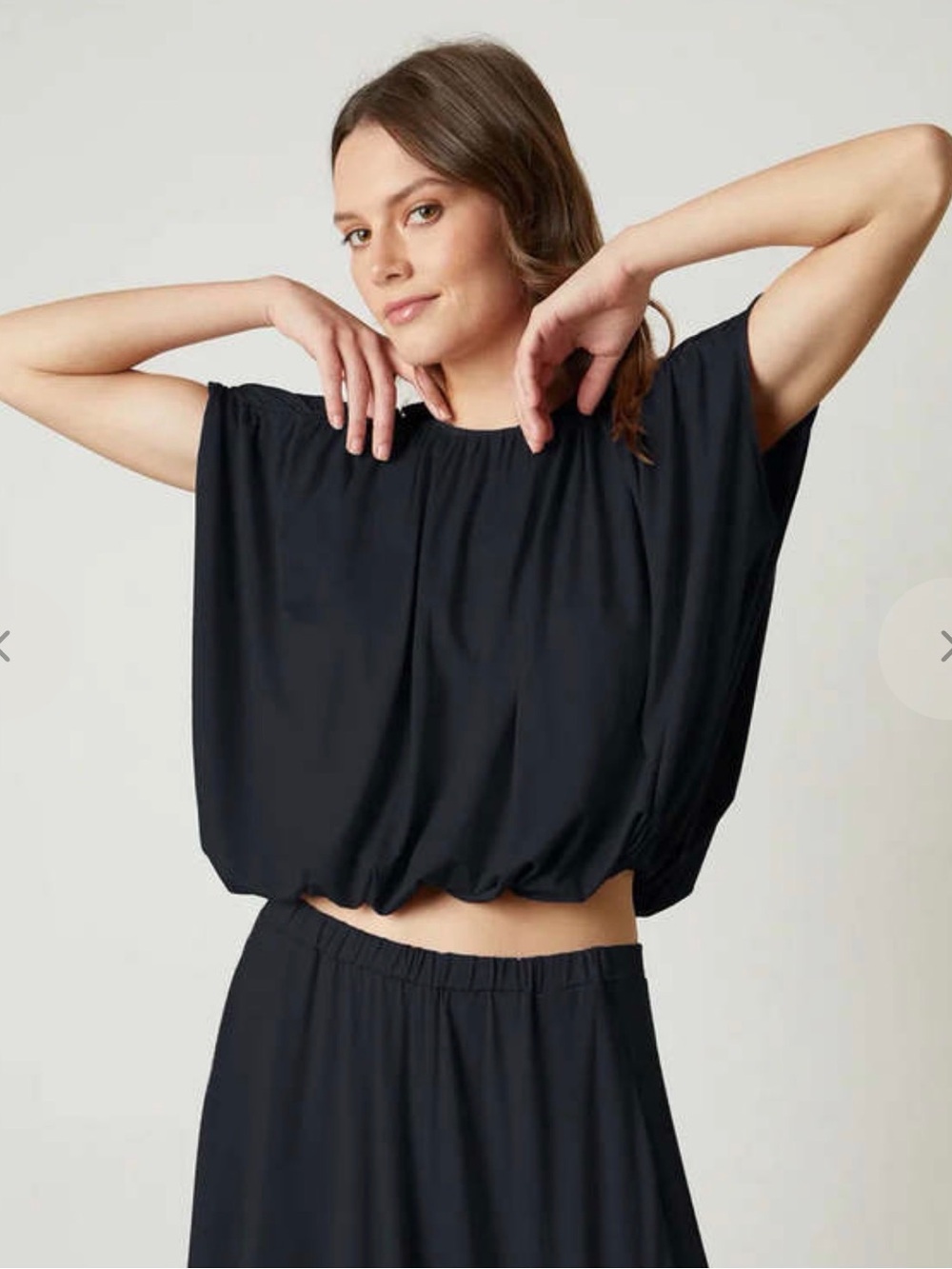 Velvet by Graham & Spencer Carmen Black Draped Modal Jersey Bubble Top Large
